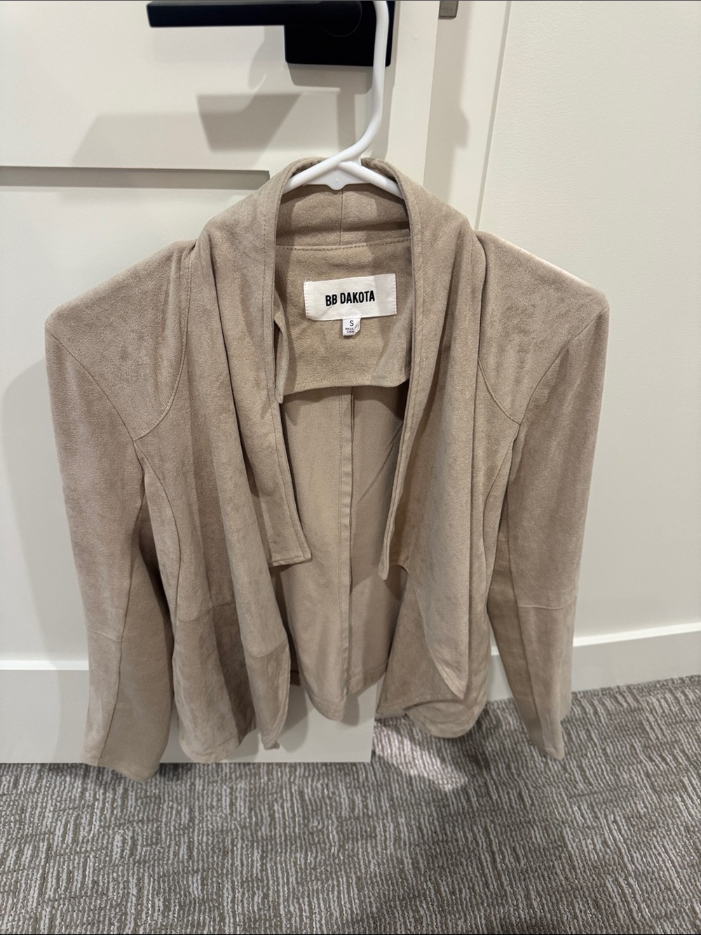 BB Dakota Taupe Suede Open-Front Blazer Jacket